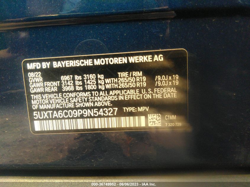 5UXTA6C09P9N54327 BMW X5 XDRIVE45E 9