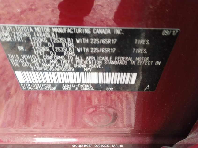 2018 TOYOTA RAV4 ADVENTURE/XLE - 2T3RFREV0JW705599