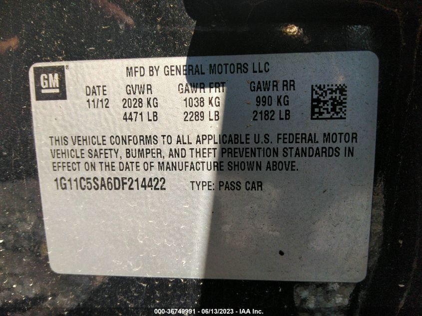 2013 CHEVROLET MALIBU LT - 1G11C5SA6DF214422