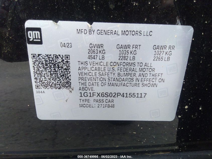 2023 CHEVROLET BOLT EV 2LT - 1G1FX6S02P4155117