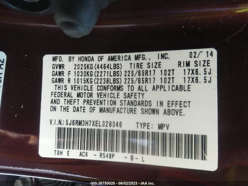 2014 HONDA CR-V EX-L - 5J6RM3H7XEL028046