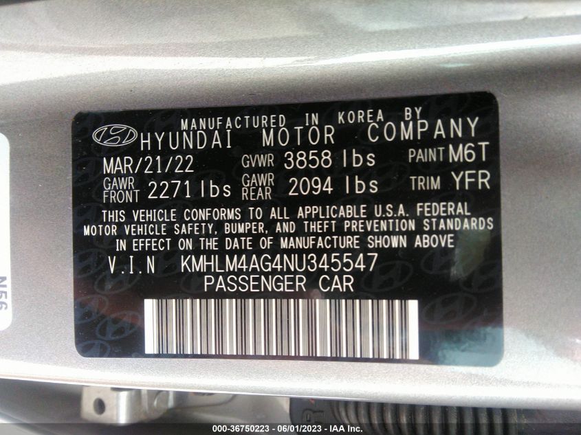 2022 HYUNDAI ELANTRA SEL - KMHLM4AG4NU345547