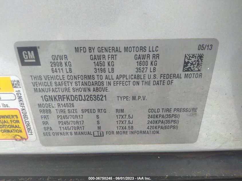 2013 CHEVROLET TRAVERSE LS - 1GNKRFKD6DJ263621