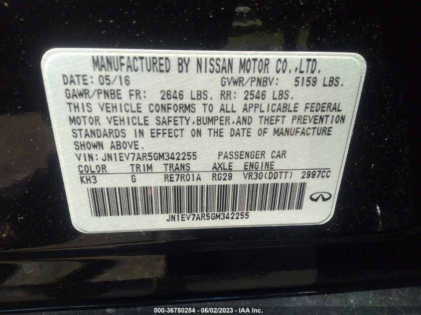 2016 INFINITI Q50 3.0T PREMIUM - JN1EV7AR5GM342255