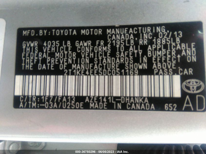 2013 TOYOTA MATRIX S - 2T1KE4EE5DC051169