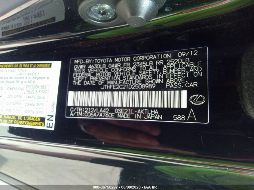 2013 LEXUS IS 350C JTHFE2C21D2508989