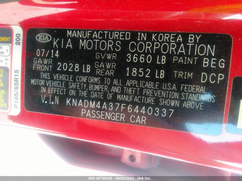 2015 KIA RIO LX - KNADM4A37F6440337