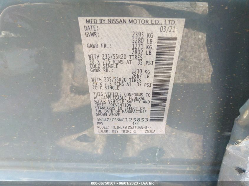 2021 NISSAN MURANO SL - 5N1AZ2CS3MC125853