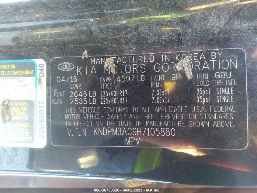 2017 KIA SPORTAGE LX - KNDPM3AC9H7105880