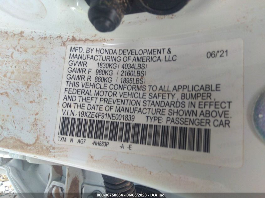 2022 HONDA INSIGHT TOURING - 19XZE4F91NE001839