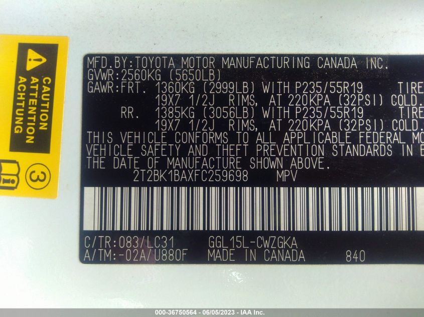 2015 LEXUS RX 350 - 2T2BK1BAXFC259698