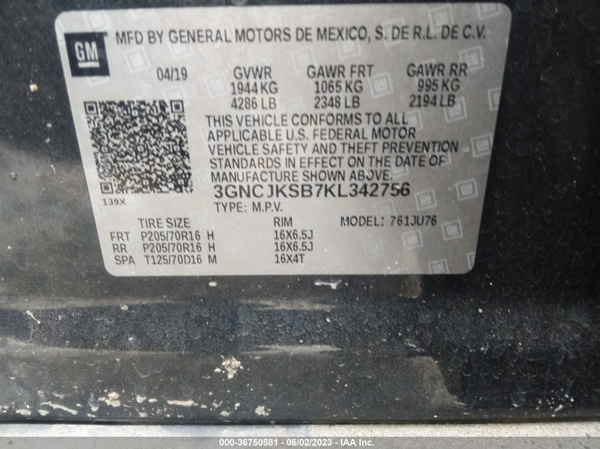 2019 CHEVROLET TRAX LS - 3GNCJKSB7KL342756