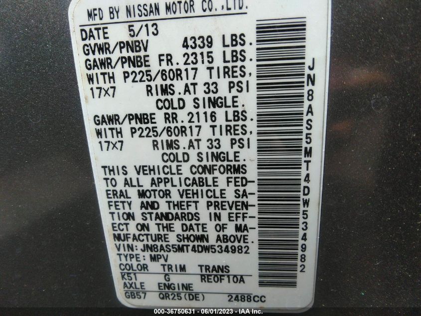 2013 NISSAN ROGUE SV - JN8AS5MT4DW534982