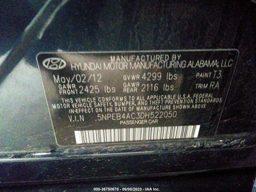 2013 HYUNDAI SONATA GLS - 5NPEB4AC3DH522050