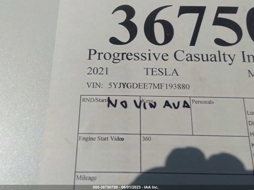 2021 TESLA MODEL Y LONG RANGE - 5YJYGDEE7MF193880