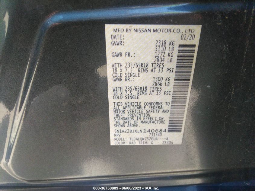2020 NISSAN MURANO SV - 5N1AZ2BJXLN140684