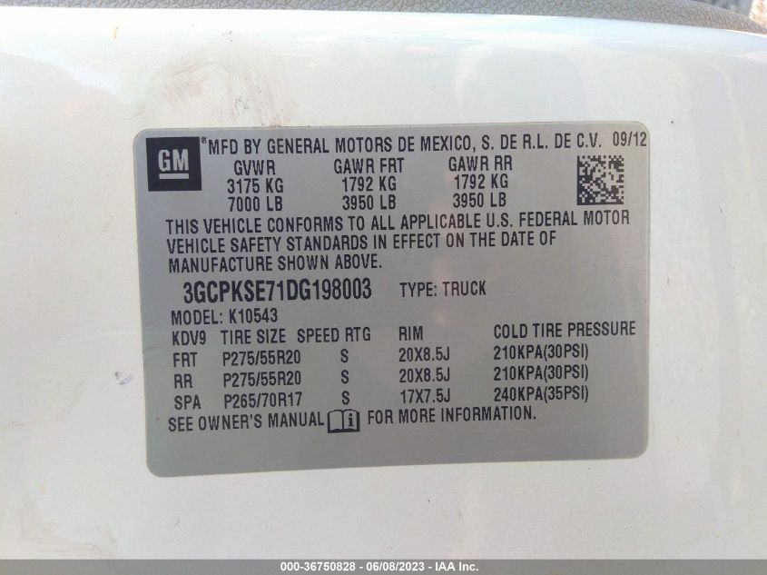 2013 CHEVROLET SILVERADO 1500 LT - 3GCPKSE71DG198003