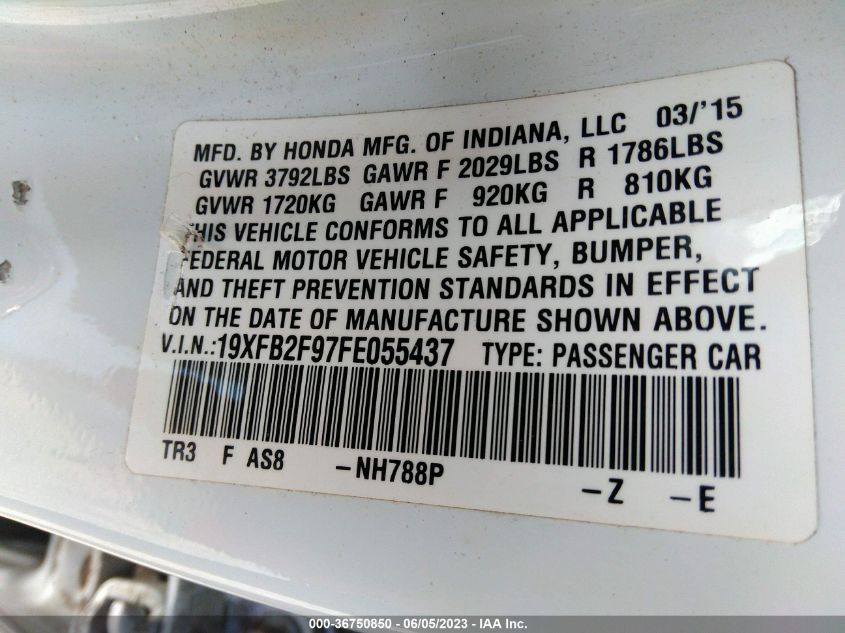 2015 HONDA CIVIC SEDAN EX-L - 19XFB2F97FE055437