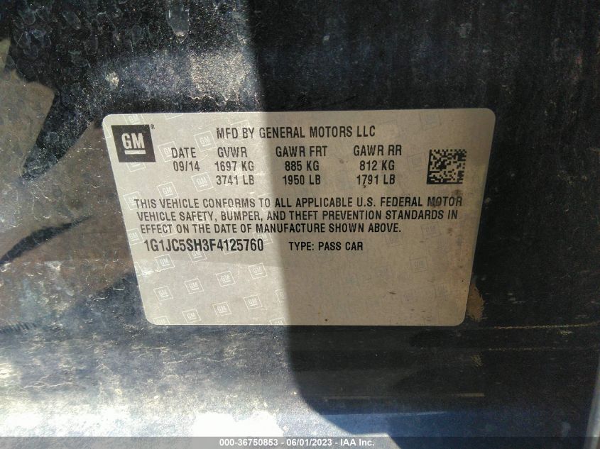 2015 CHEVROLET SONIC LT - 1G1JC5SH3F4125760