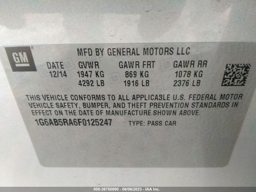 2015 CADILLAC ATS SEDAN LUXURY RWD - 1G6AB5RA6F0125247