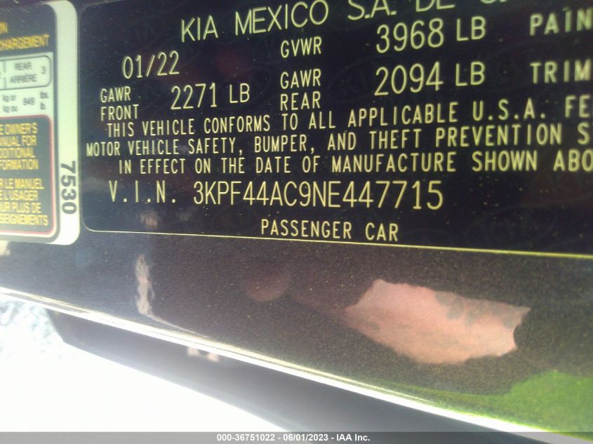 2022 KIA FORTE GT - 3KPF44AC9NE447715