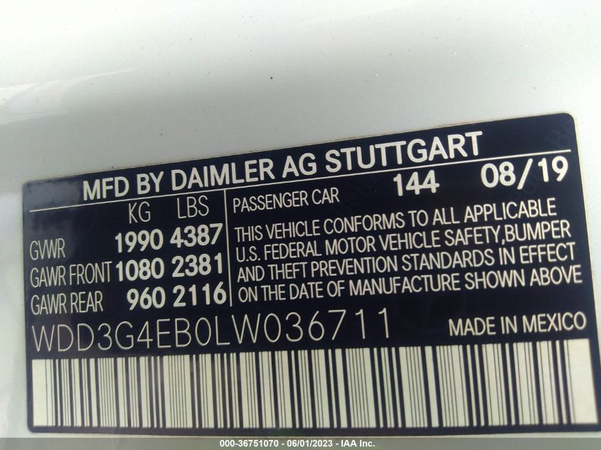 2020 MERCEDES-BENZ A-CLASS A 220 - WDD3G4EB0LW036711