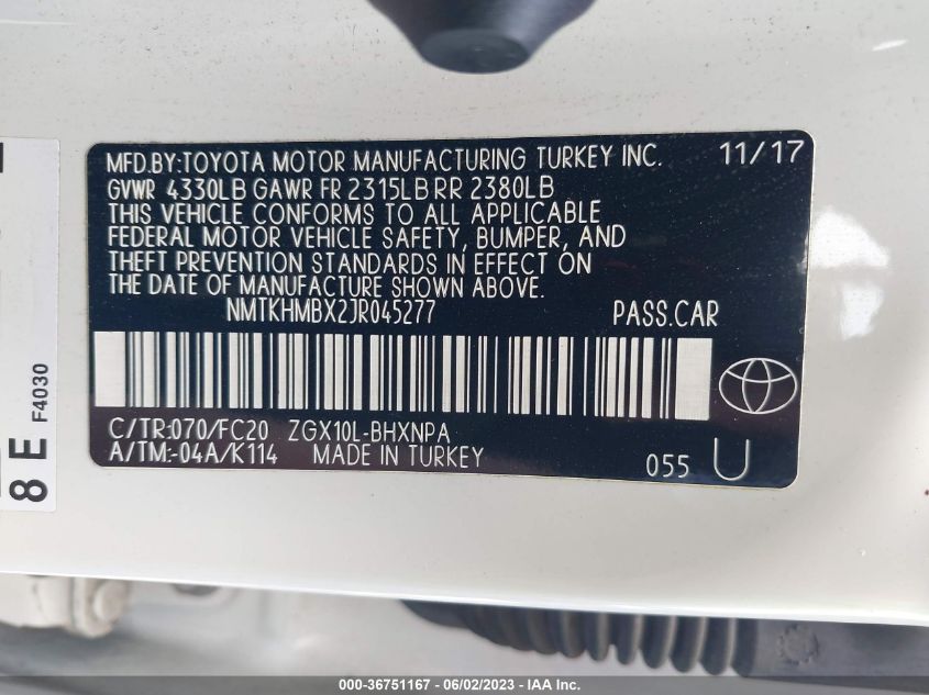 2018 TOYOTA C-HR XLE - NMTKHMBX2JR045277