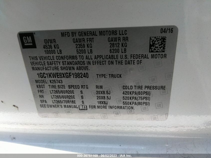 2016 CHEVROLET SILVERADO 2500HD LTZ - 1GC1KWE8XGF198240