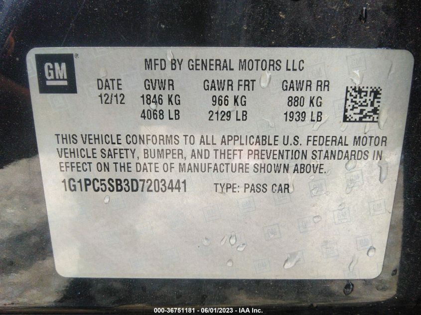 2013 CHEVROLET CRUZE 1LT - 1G1PC5SB3D7203441