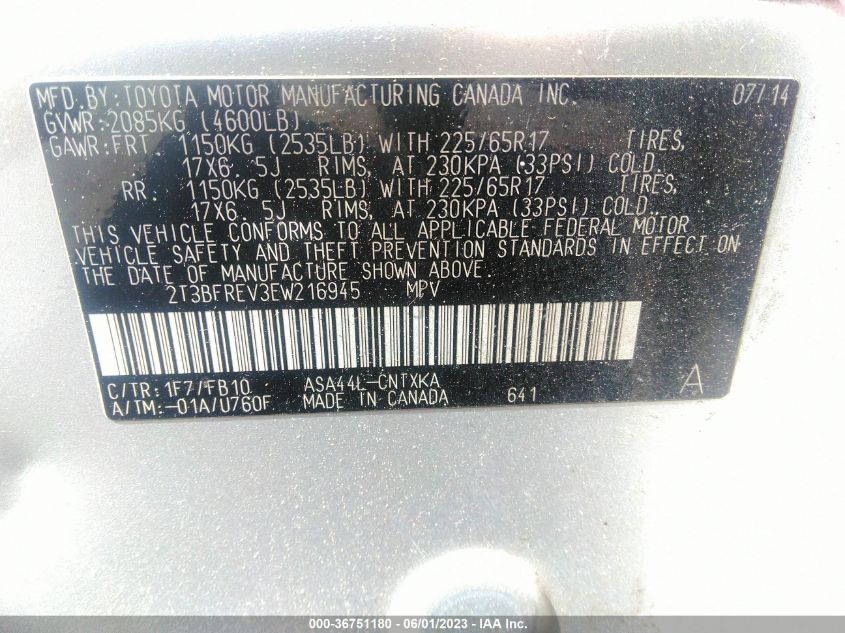 2014 TOYOTA RAV4 LE - 2T3BFREV3EW216945