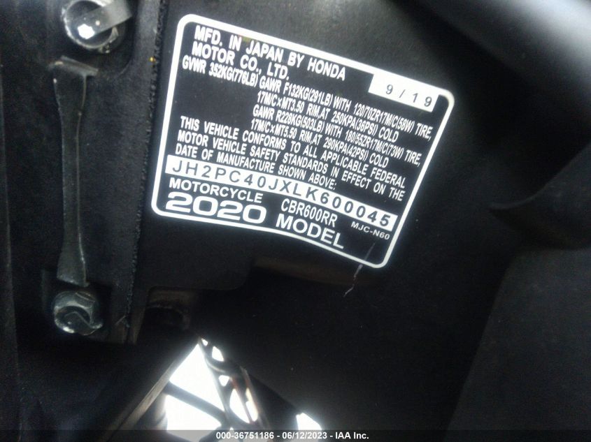 2020 HONDA CBR600 RA - JH2PC40JXLK600045