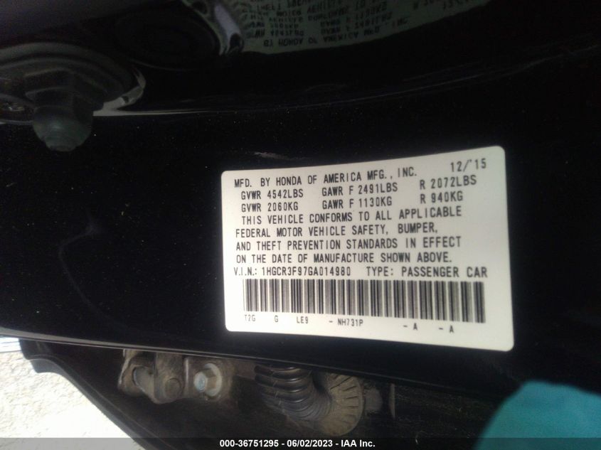 2016 HONDA ACCORD SEDAN TOURING - 1HGCR3F97GA014980