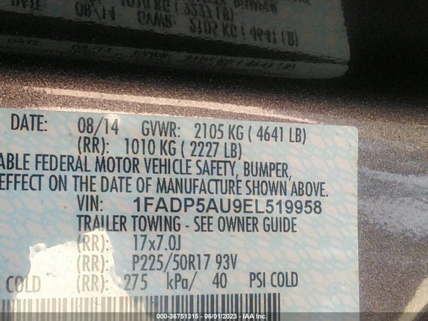 2014 FORD C-MAX HYBRID SE - 1FADP5AU9EL519958