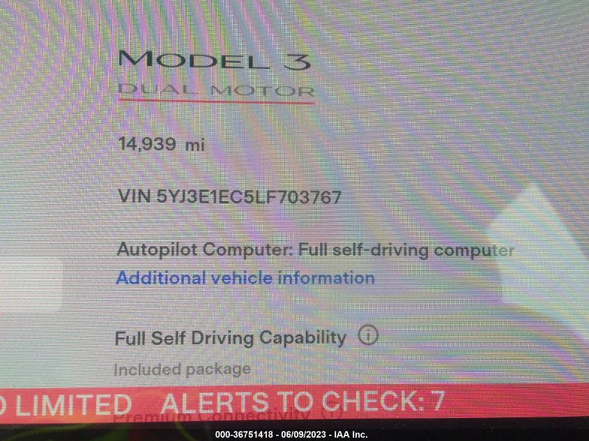 2020 TESLA MODEL 3 PERFORMANCE - 5YJ3E1EC5LF703767