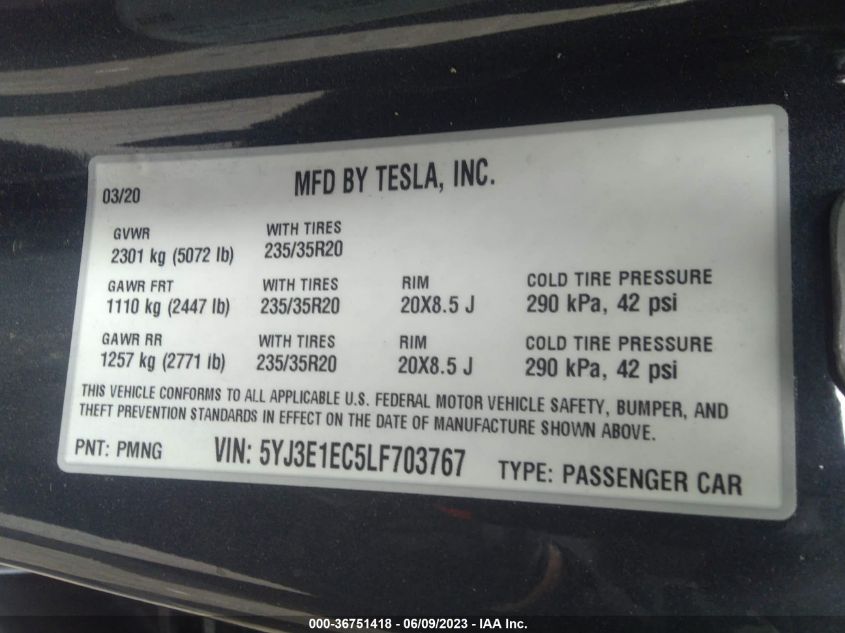2020 TESLA MODEL 3 PERFORMANCE - 5YJ3E1EC5LF703767