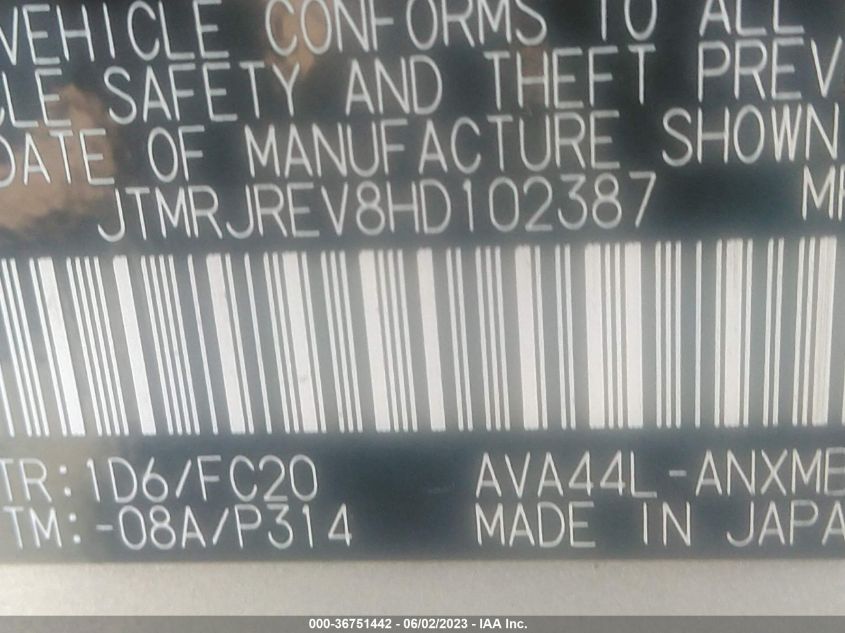 2017 TOYOTA RAV4 HYBRID XLE/LE PLUS - JTMRJREV8HD102387