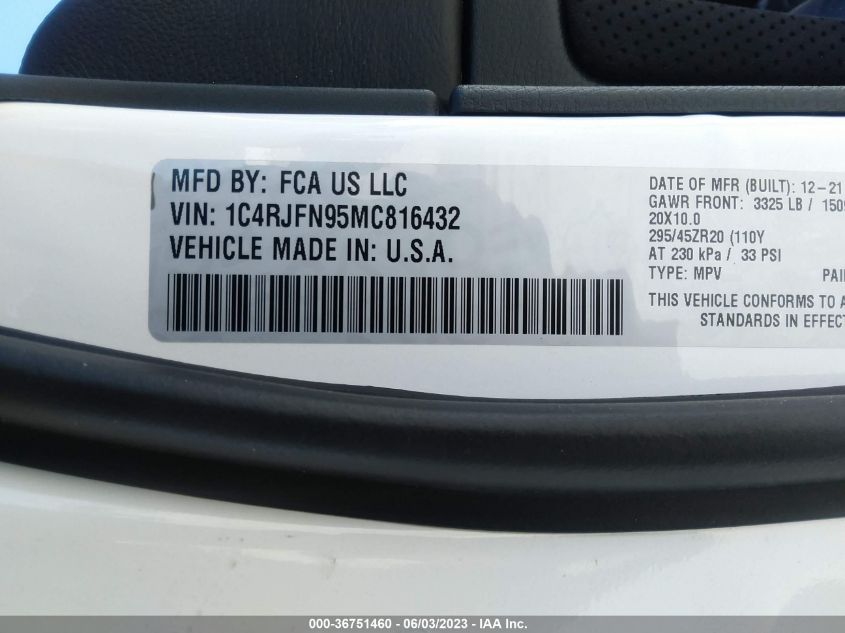2021 JEEP GRAND CHEROKEE TRACKHAWK - 1C4RJFN95MC816432