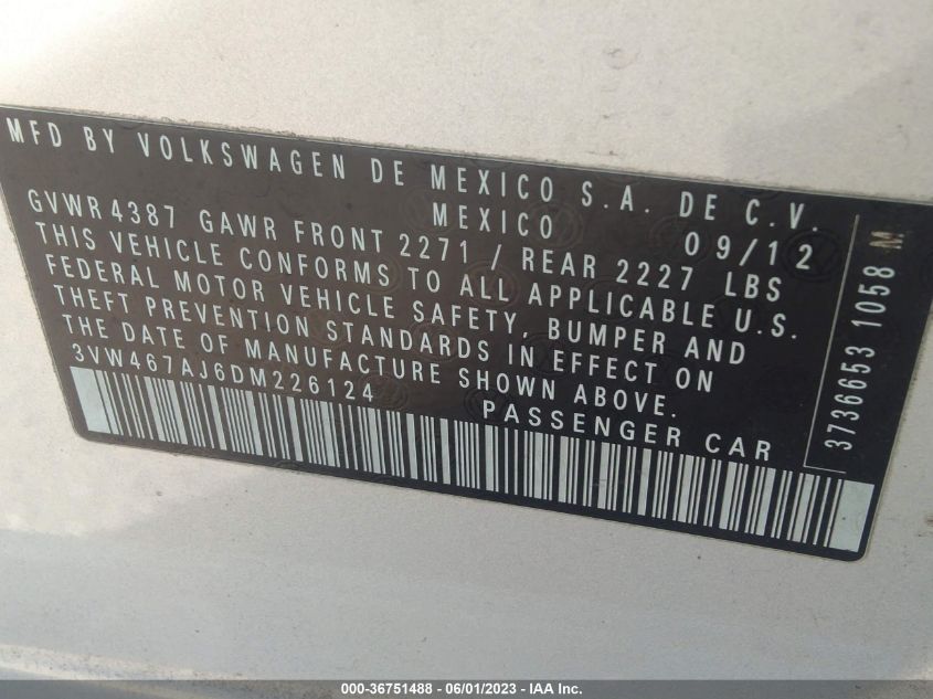 2013 VOLKSWAGEN GLI AUTOBAHN W/NAV 3VW467AJ6DM226124