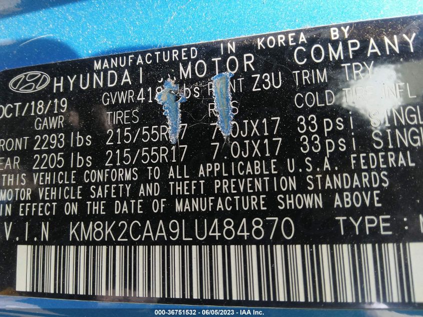 2020 HYUNDAI KONA SEL - KM8K2CAA9LU484870