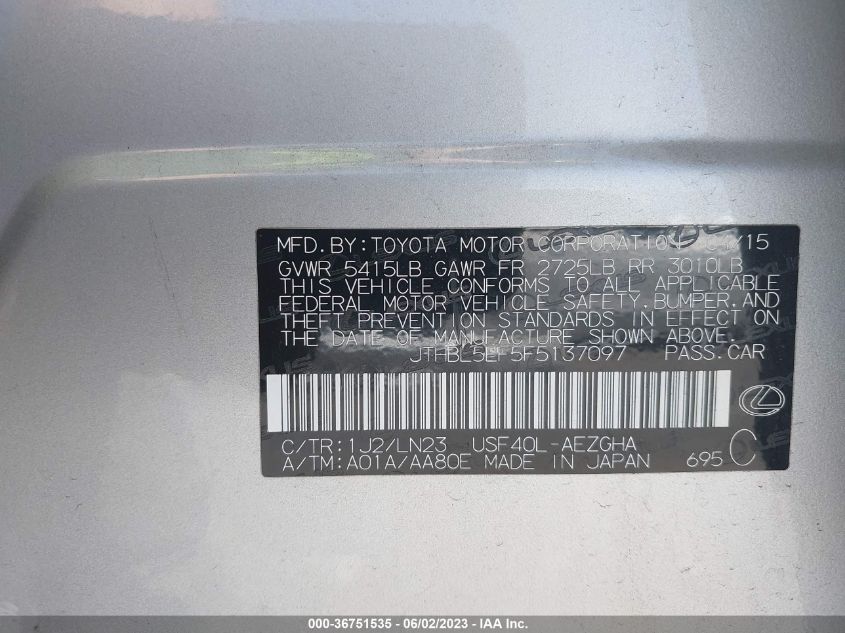 2015 LEXUS LS 460 - JTHBL5EF5F5137097