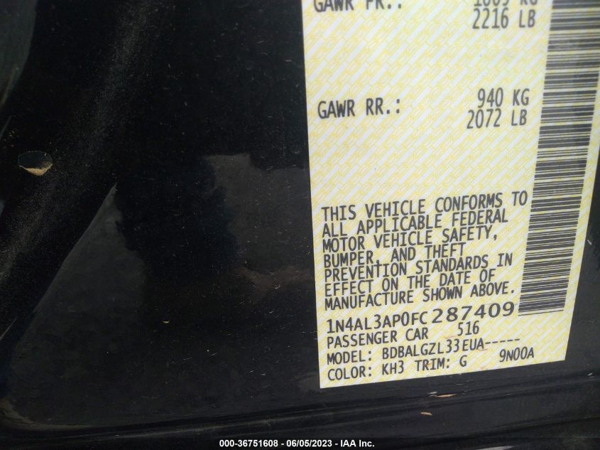 2015 NISSAN ALTIMA 2.5 - 1N4AL3AP0FC287409