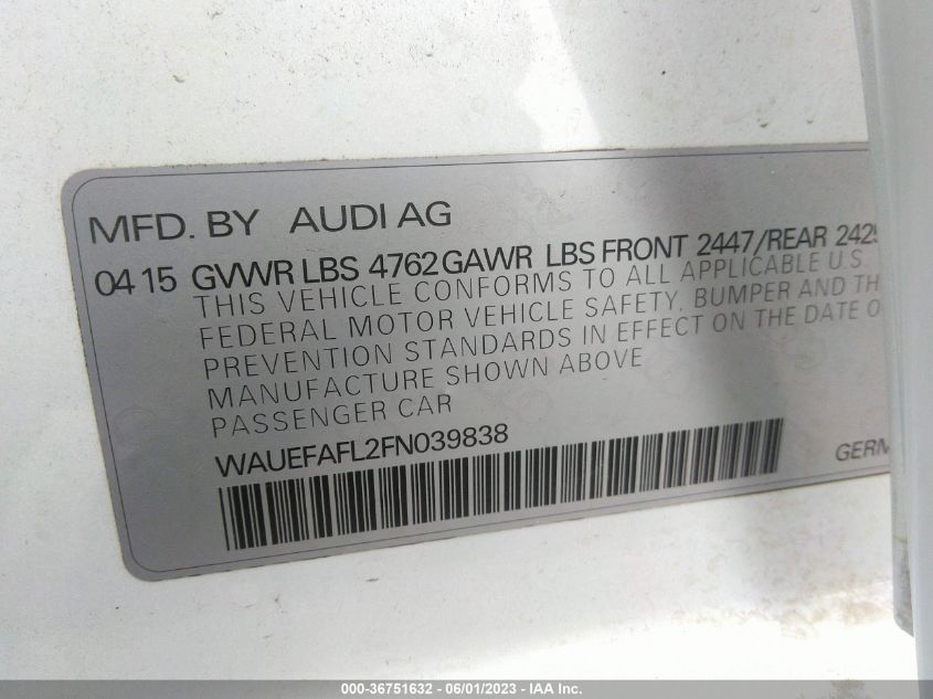 2015 AUDI A4 PREMIUM PLUS - WAUEFAFL2FN039838