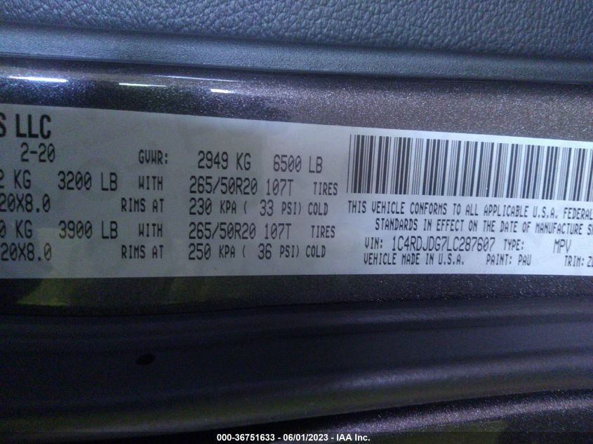 2020 DODGE DURANGO GT PLUS - 1C4RDJDG7LC287607