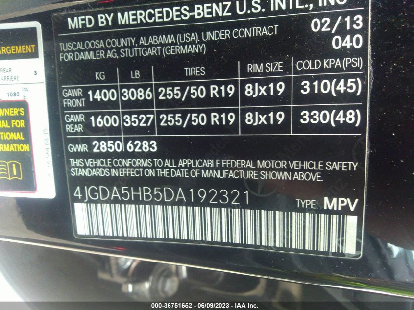 2013 MERCEDES-BENZ M-CLASS ML 350 - 4JGDA5HB5DA192321