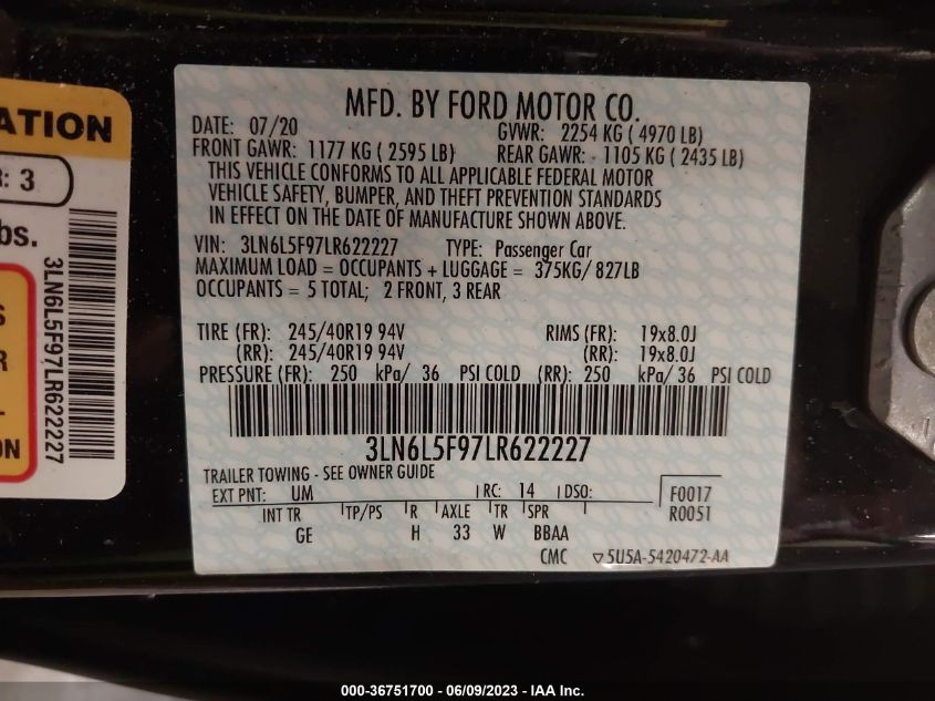 2020 LINCOLN MKZ RESERVE - 3LN6L5F97LR622227