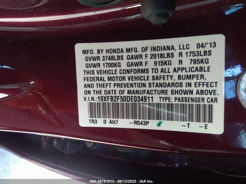2013 HONDA CIVIC SDN LX - 19XFB2F50DE034911
