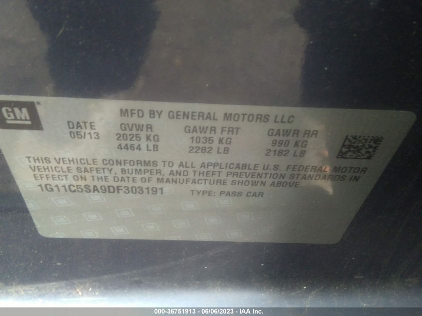 2013 CHEVROLET MALIBU LT - 1G11C5SA9DF303191