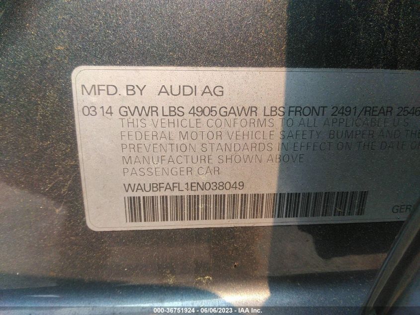2014 AUDI A4 PREMIUM - WAUBFAFL1EN038049