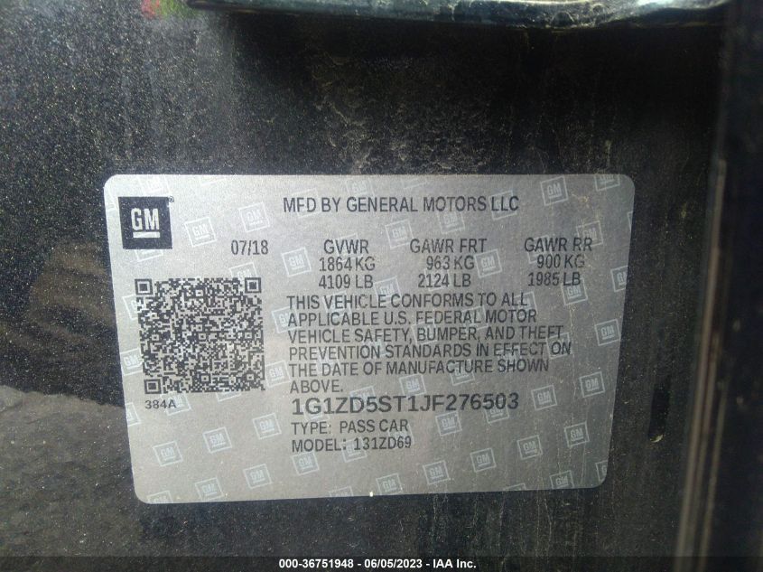 2018 CHEVROLET MALIBU LT - 1G1ZD5ST1JF276503