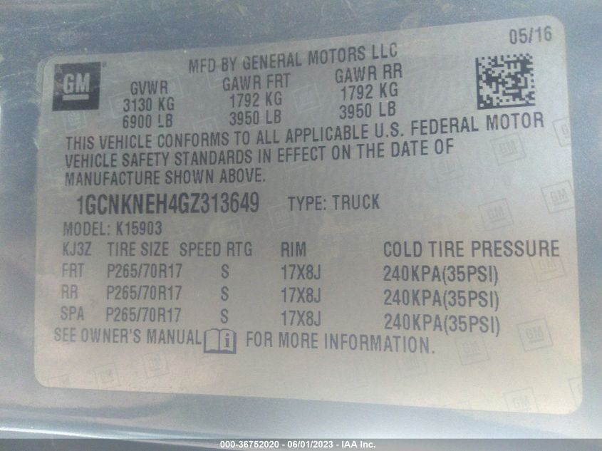 2016 CHEVROLET SILVERADO 1500 WORK TRUCK - 1GCNKNEH4GZ313649